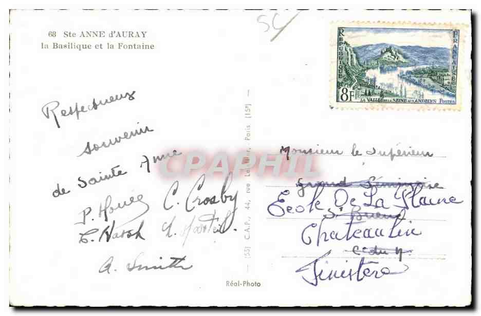 Sainte Anne d Auray - La Basilique et La Fontaine - CPA  — Verso