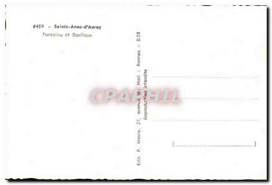 Sainte Anne d Auray - Fontaine et Basilique - CPA  — Verso