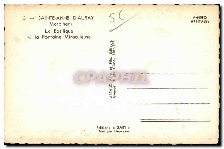 Sainte Anne d Auray - La Basilique et La Fontaine Miraculeuse - CPSM  — Verso