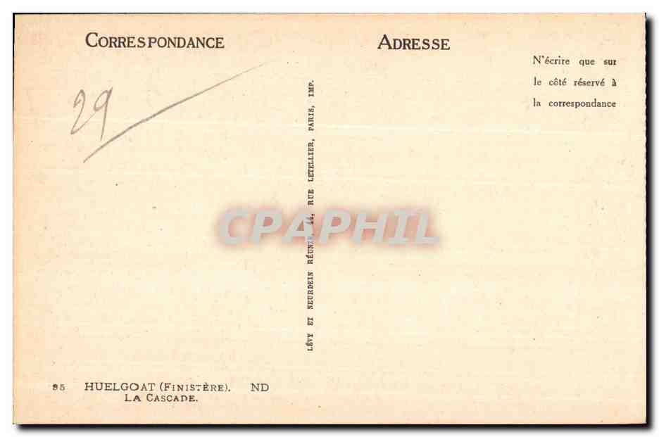 Le Huelgoat - La Cascade - CPA  — Rückseite