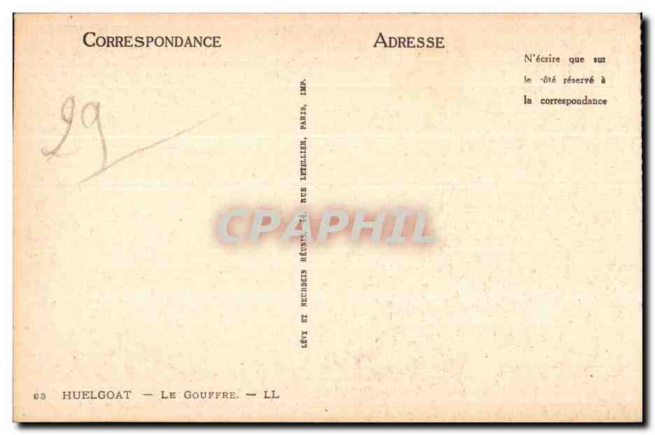 Le Huelgoat - Le Gouffre - CPA  — Rückseite