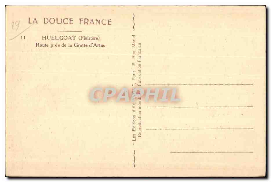 Huelgoat - Route pres de la Grotte d Artus - CPA  — Rückseite