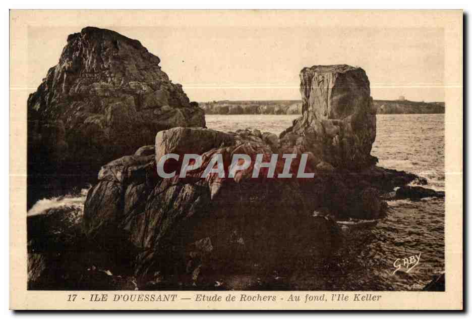 CPA Ile D Ouessant Etude de Rochers Au fond I lle Keller