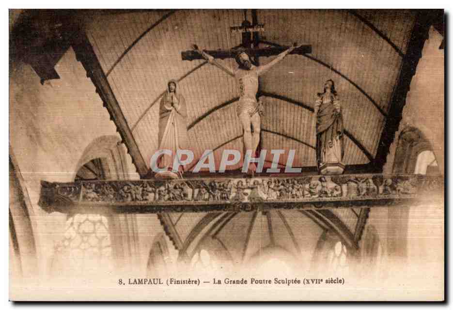 CPA Lampaul (Finistere) La Grande Poutre Sculptee (XVII siecle)
