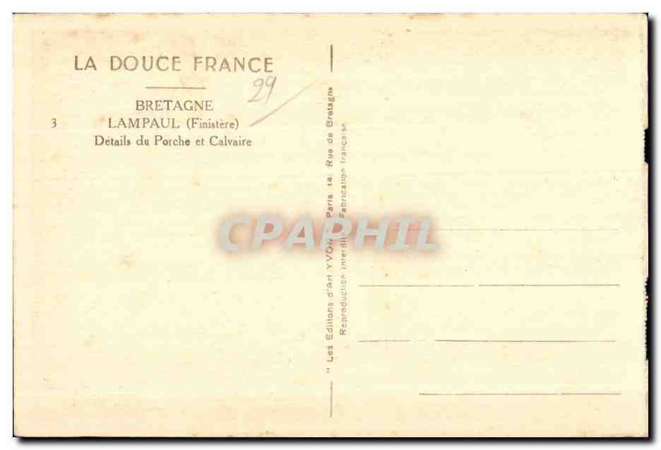 CPA Lampaul (Finistere) Details du Porche et Calvaire — Rückseite