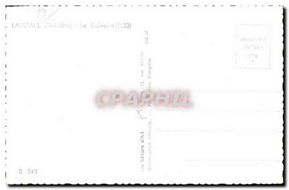 CPA Lampaul (Finistere) Le Calvaire (1533) — Rückseite