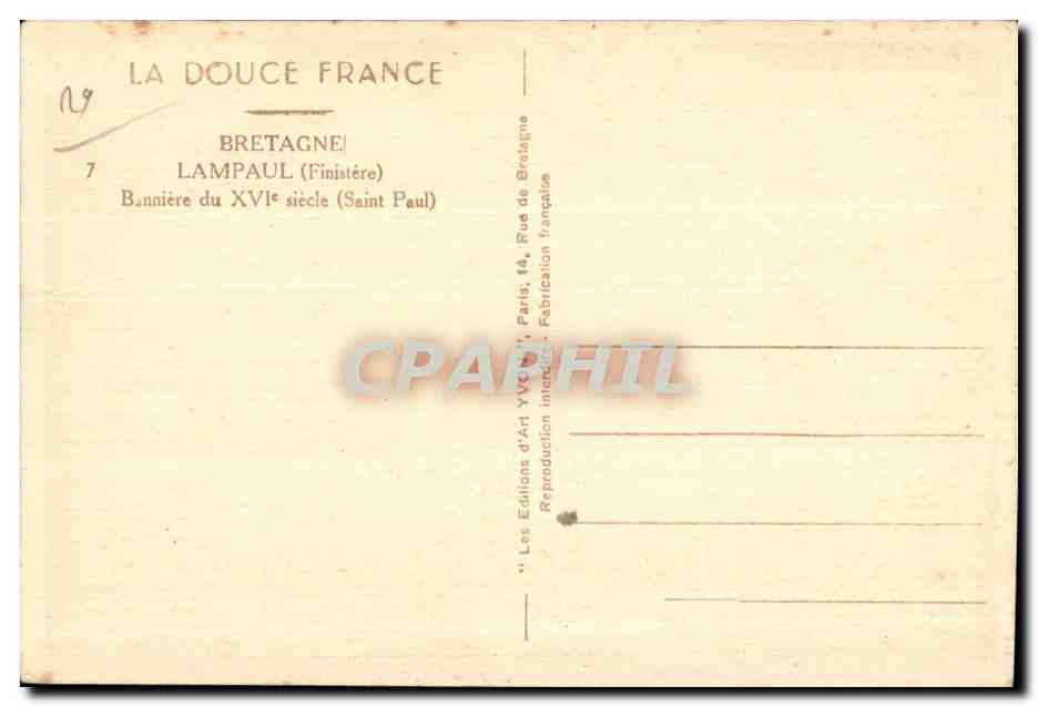 CPA Lampaul (Finistere) Banniere du XVI siecle (Saint Paul) — Rückseite