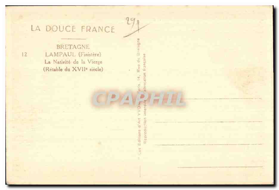 CPA Lampaul (Finistere) La Nativite de la Vierge (Retable du XVII siecle) — Rückseite