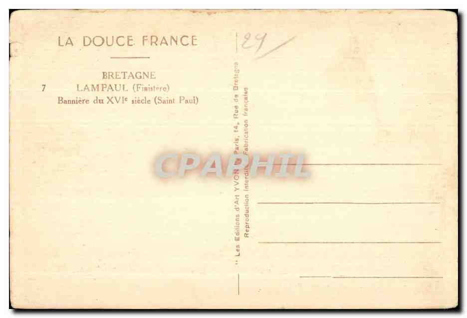 CPA Lampaul (Finistere) Banniere du XVI siecle (Saint Paul) — Rückseite