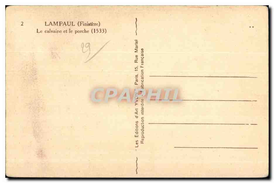 CPA Lampaul (Finistere) Le Calvaire et le Porche (1533) — Rückseite