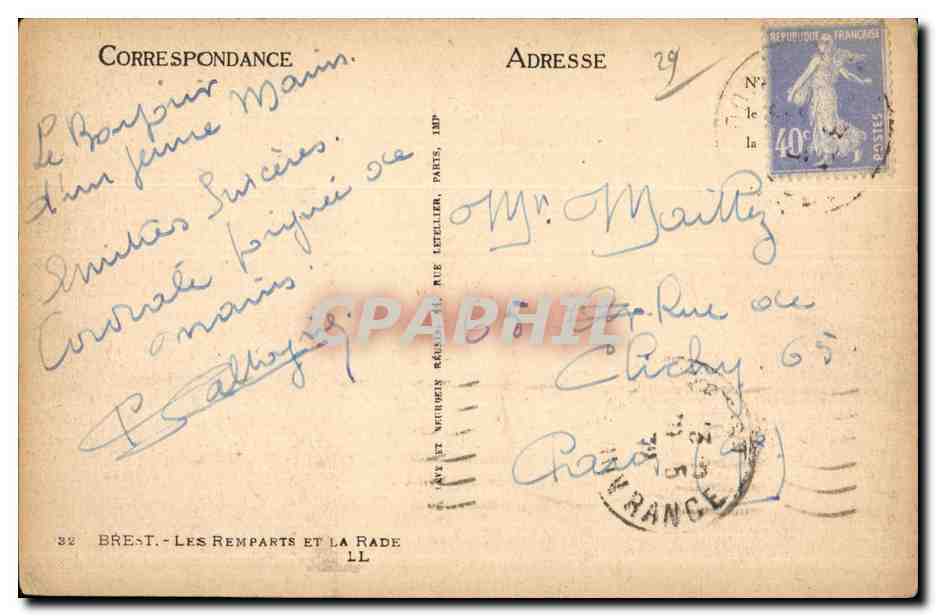 CPA Brest Les Remparts Et la Rade — Rückseite