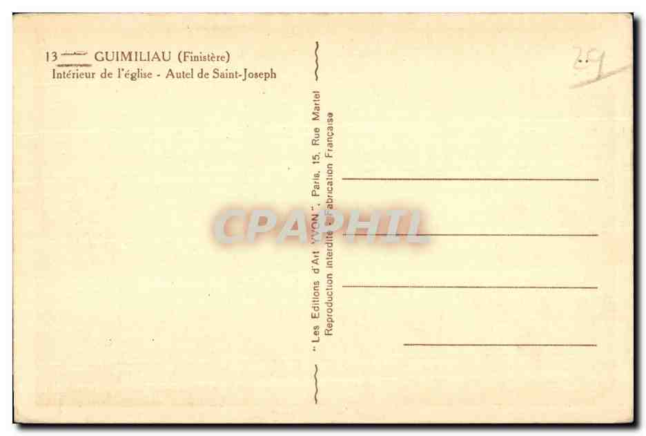 Autel de Saint-Joseph — Guimiliau (Finistère) — Éditions d'Art 'VON' Paris — Rückseite