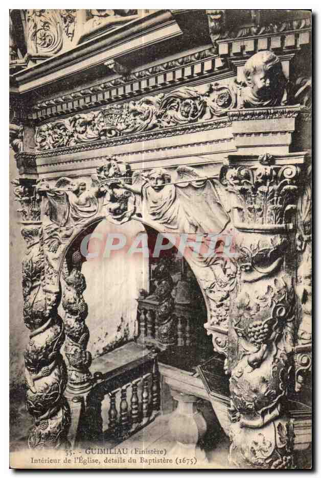 Guimiliau (Finistère) — Interior de la Iglesia, Detalles del Bautisterio (1675)