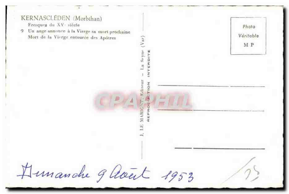 CPSM Kernascleden (Morbihan) Fresques du XV siecle — Rückseite