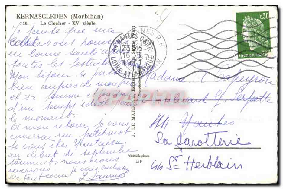 CPA Kernascleden (Morbihan) Le Clocher XV siecle — Rückseite