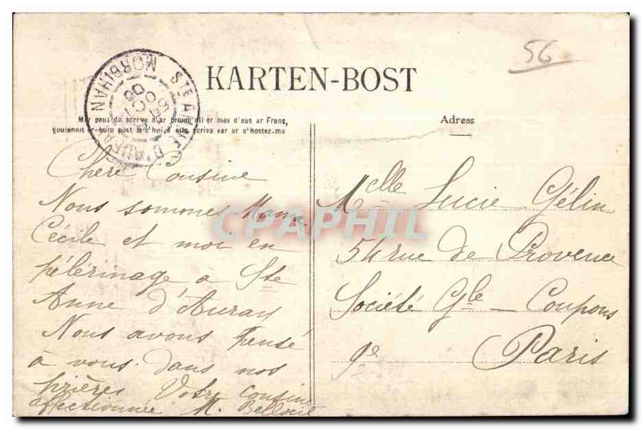 CPA Sainte Anne D auray La Scala Sancta Folklore Costume Bretagne — Verso