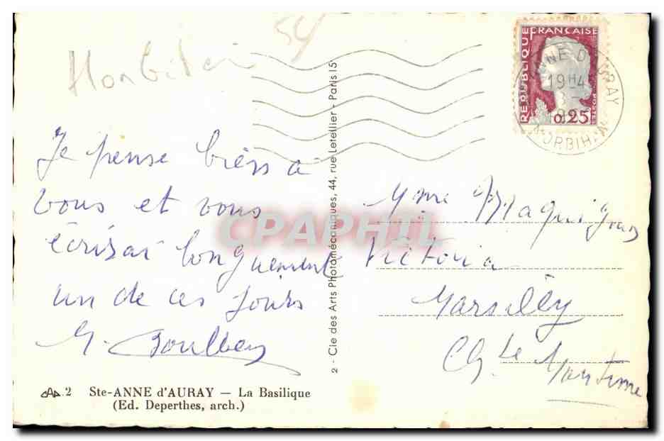CPA Ste Anne La Basilique (Ed Deperthes arch) — Verso