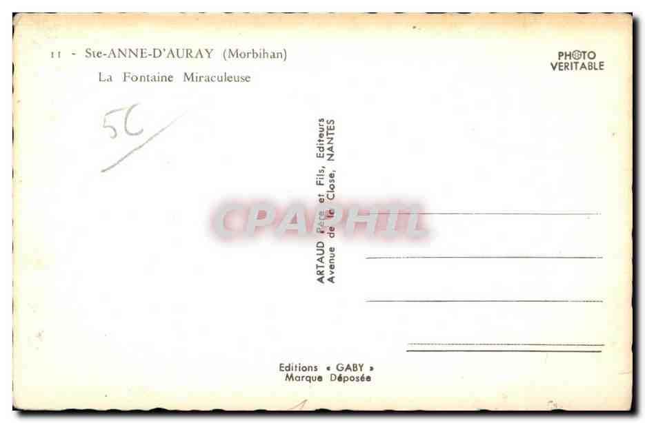 CPSM Sainte Anne D Auray (Morbihan) Le Fontaine Miraculeuse — Verso