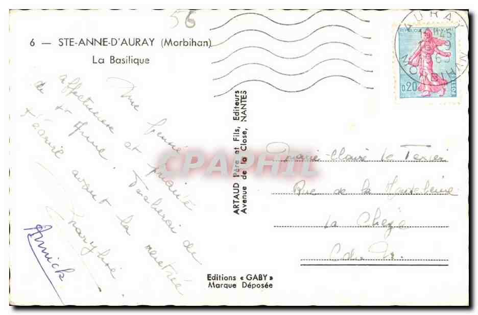 CPSM Ste Anne d Auray (Morbihan) La Basilique — Verso