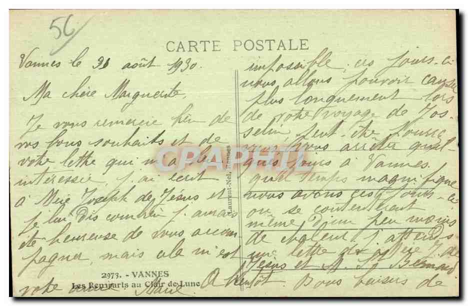 CPA Vannes les remparts au clair de lune — Rückseite
