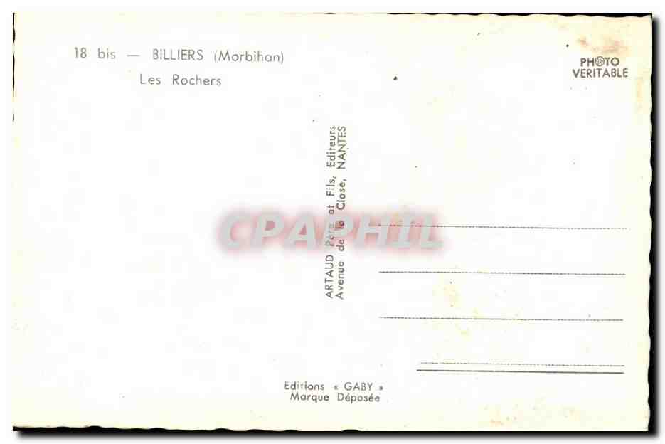 Billiers (Morbihan) — Les Rochers — Éditions Gaby — Rückseite