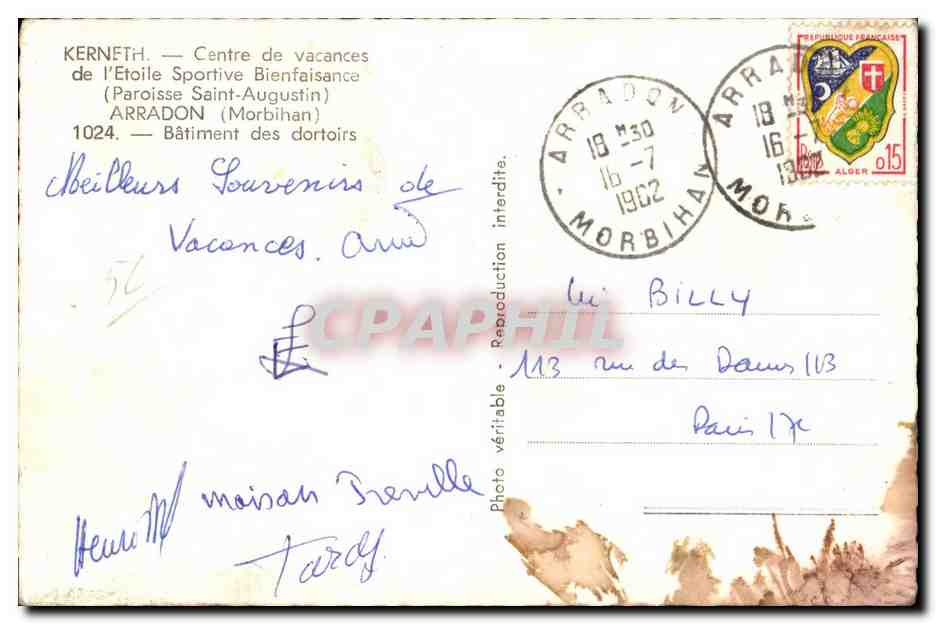 CPA Keneth centre de vacances de I etoile sportive bienfaisance (paroisse Saint Augustin) arradon — Rückseite