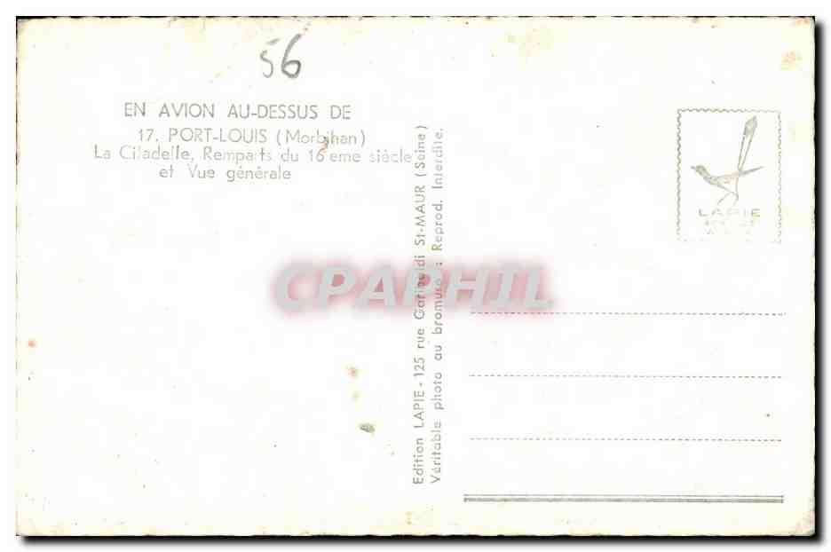 CPA En avion au dessus de port louis (Morbihan) la citadelle remparts du 16 eme siecle et vue generale — Rückseite