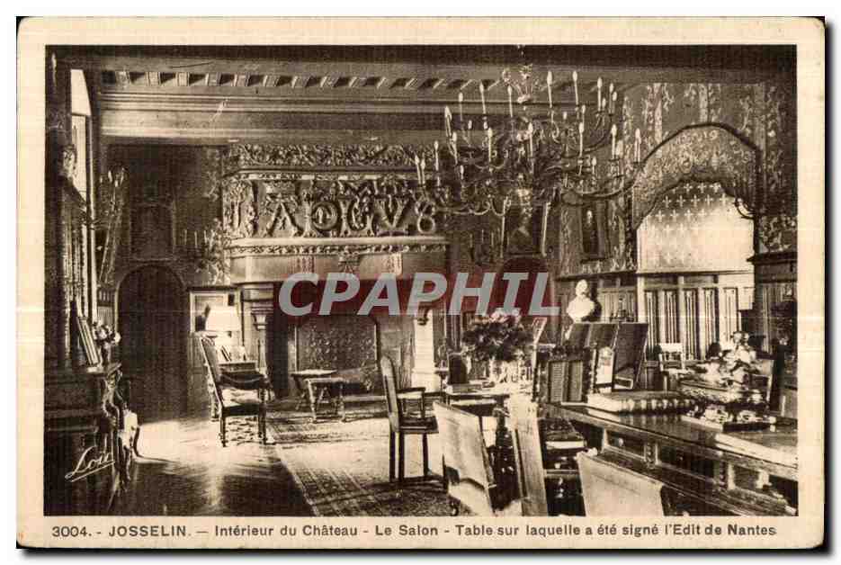 CPA Josselin Interieur du Chateau Le salon Table sur laquelle a ete signe I edit de Nantes