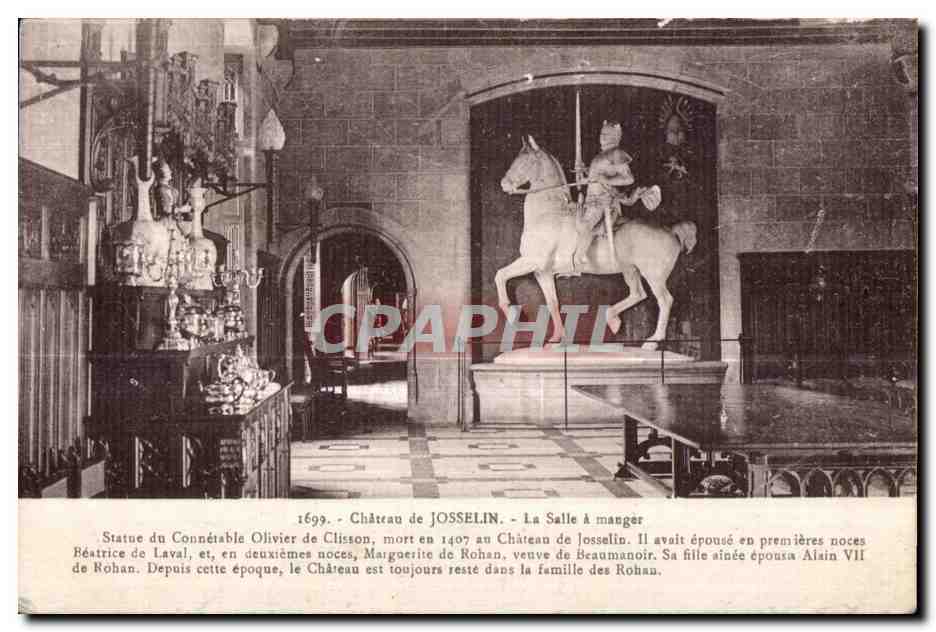 CPA Chateau de Josselin La Salle a manger Statue du Connetable Olivier de Clisson mort en 1407 an Chatean de josselin 