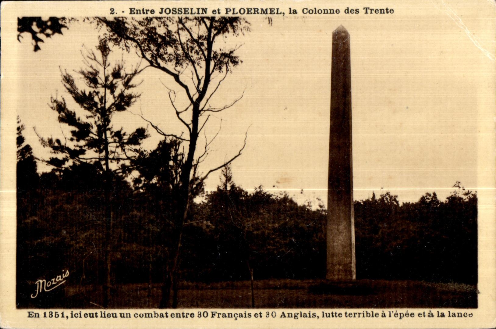 Colonne des Trente — Combat de 1351 entre Josselin et Ploërmel — J. Nozais, éd.