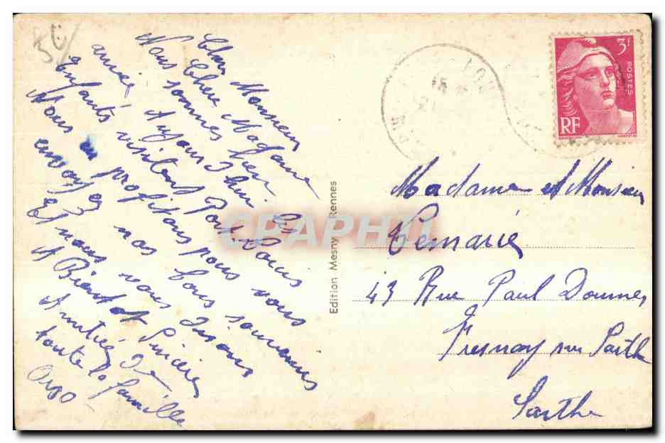 Port-Louis — Mer déferlant sur les Rochers du Lohic — Édition Mestry Rennes n°3374 — Rückseite
