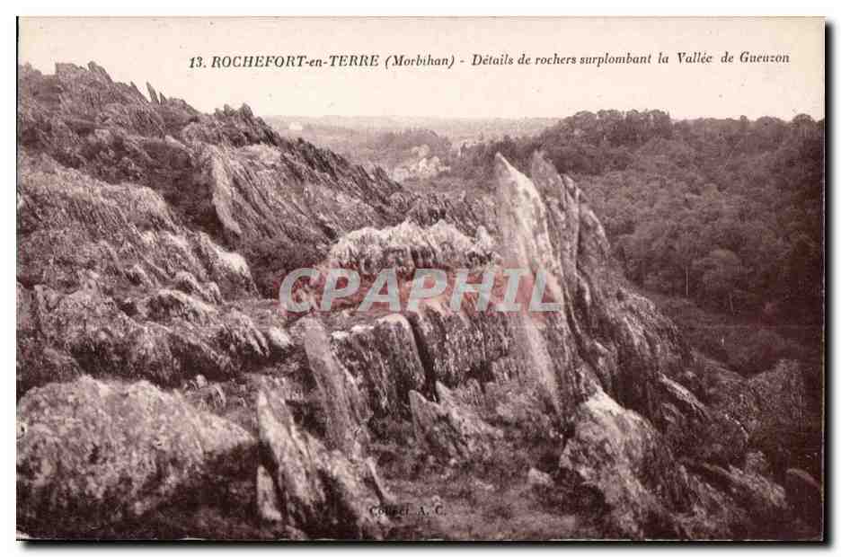 ROCHEFORT-en-TERRE (Morbihan) — Détails de rochers surplombant la Vallée de Gueuzon — Coteel A.C. n°13