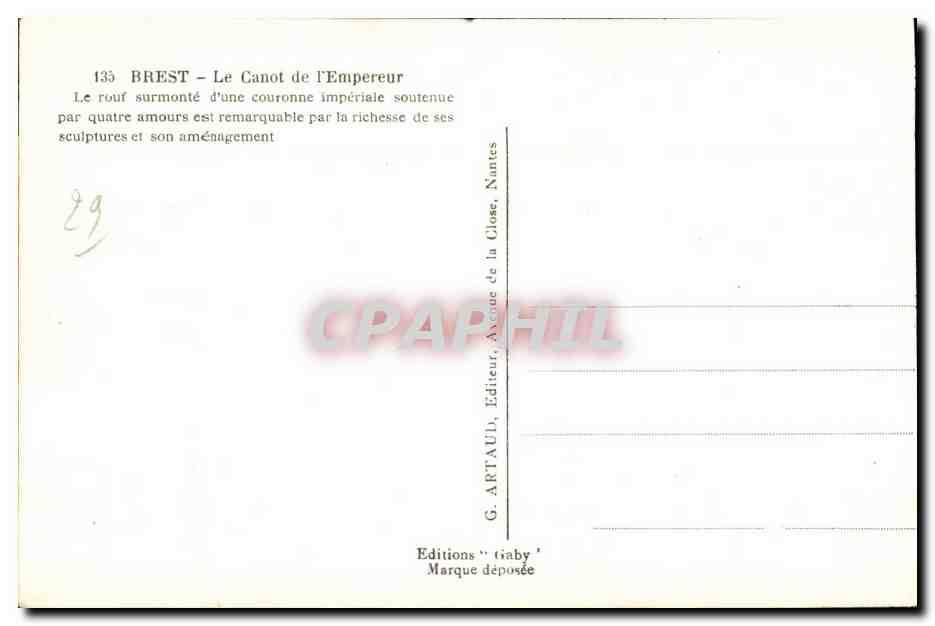 CPA Brest le canot de I empereur le rouf surmonte d une couronne imperiale soutenue par quatre amours est  — Rückseite