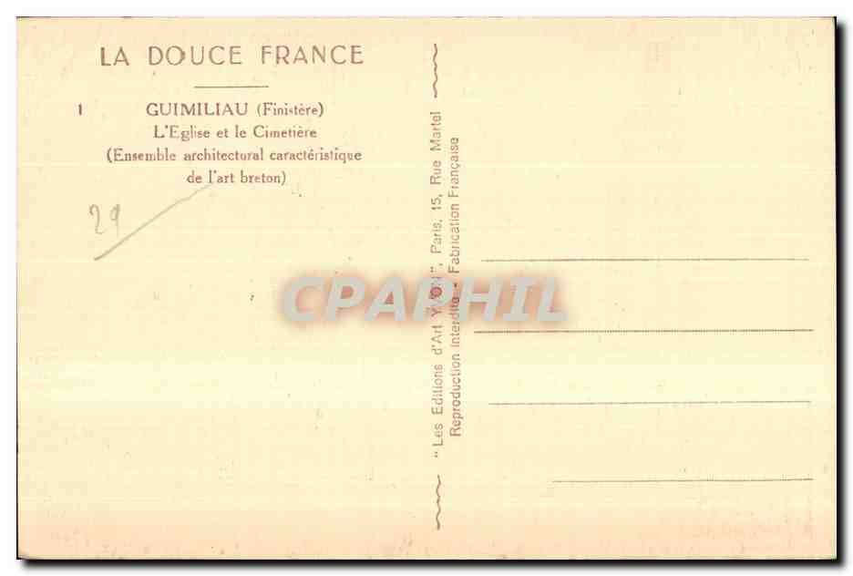 CPA Guimiliau (finistere) L Eglise et le Cimetiere (Ensemble architectaral caracteristique de l art breton) — Rückseite