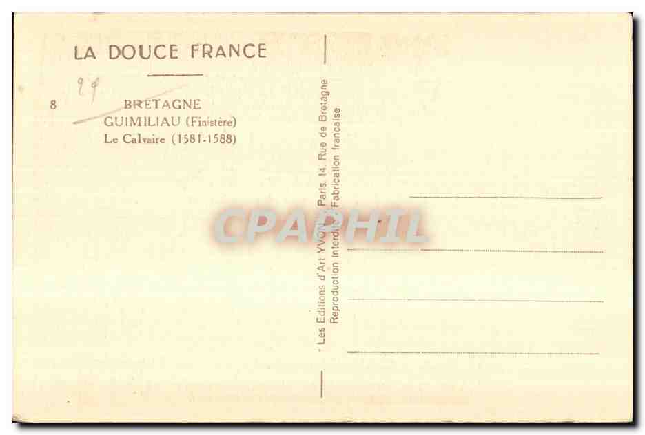 CPA Guimiliau (Finistere) Le Calvaire (1581-1588) — Rückseite