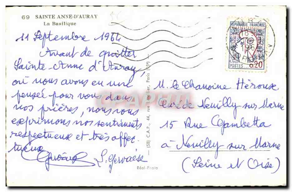 CPA Ste Anne D Auray (Morbihan) — Verso