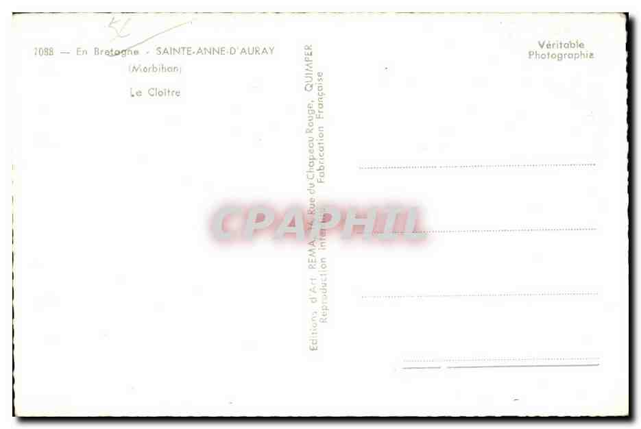 CPA En Bretagne Sainte Anne D Auray (Morbihan) Le Cloitre — Verso