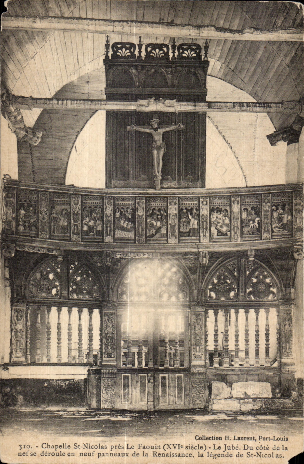CPA Chapella St Nicolas pres Le Faouet le Jube Du Cote de la nef se deroule en neuf panneaux de la Renaissance la legend
