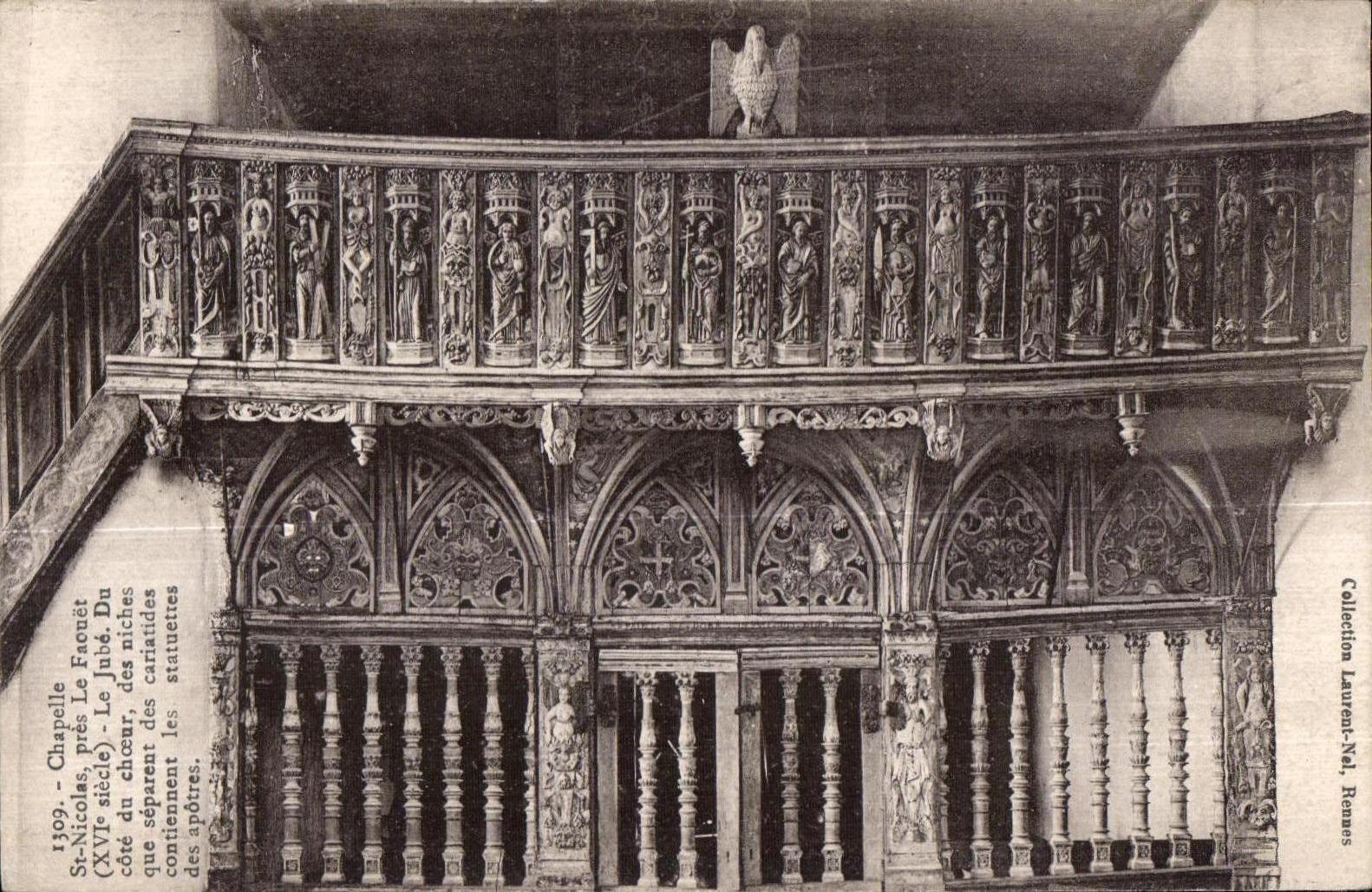 Chapelle Saint-Nicolas, près Le Faouët — intérieur du chœur avec balustrade sculptée — Collection Laurent-Na, Rennes