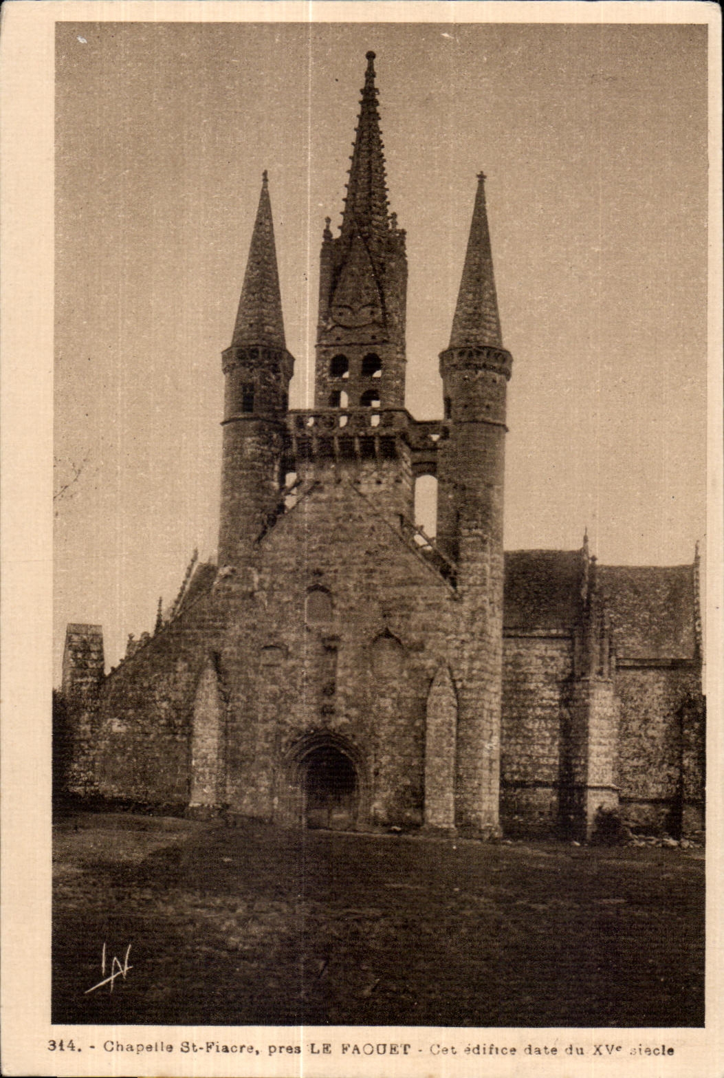Chapelle St-Fiacre, près LE FAOUET — édifice du XVᵉ siècle — série 314, éditeur Laurent-Nel, Rennes