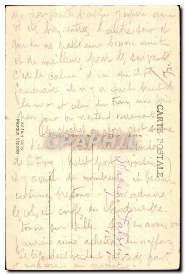Quiberon (Morbihan) — Les Rochers de Port-Pigeon — Gaby — Verso