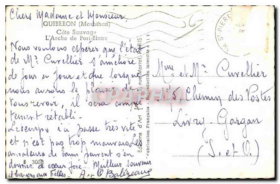 CPA Quiberon Cote Sauvage L Arche de Port Blanc — Rückseite