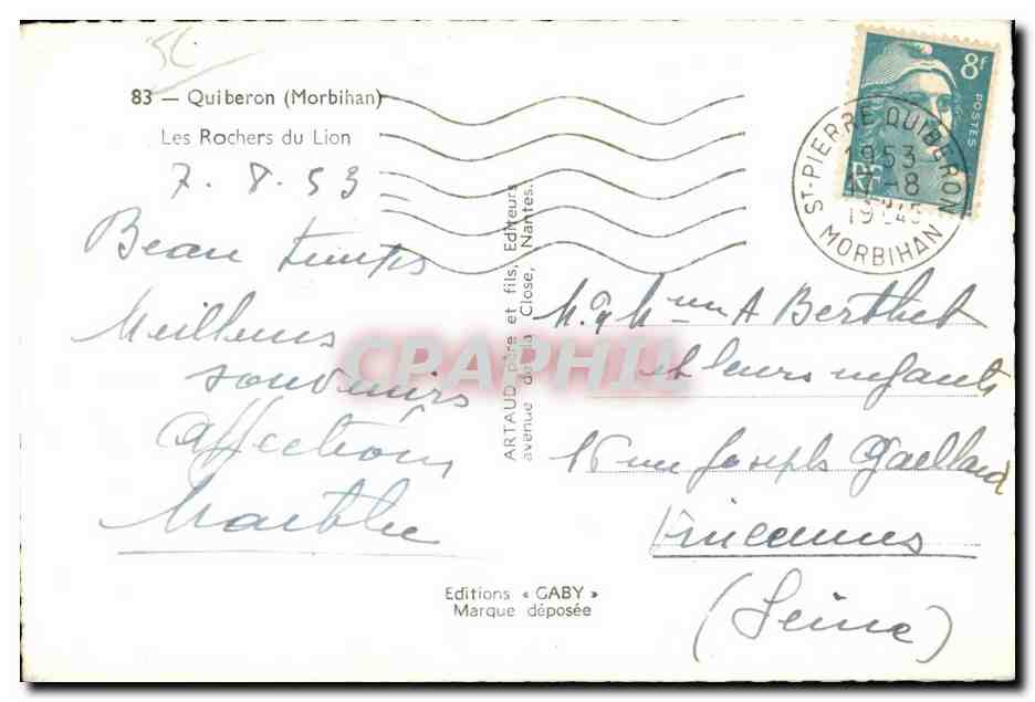 CPA Quiberon Les Rachers du Lion — Rückseite
