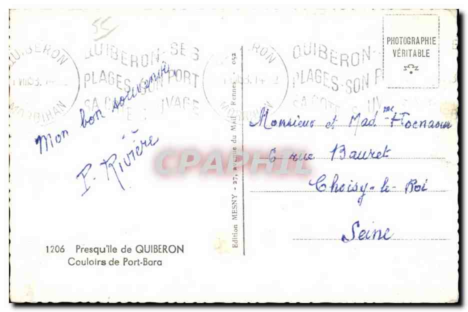 CPA Quiberon Presquile de Couloirs de Port Bara — Rückseite