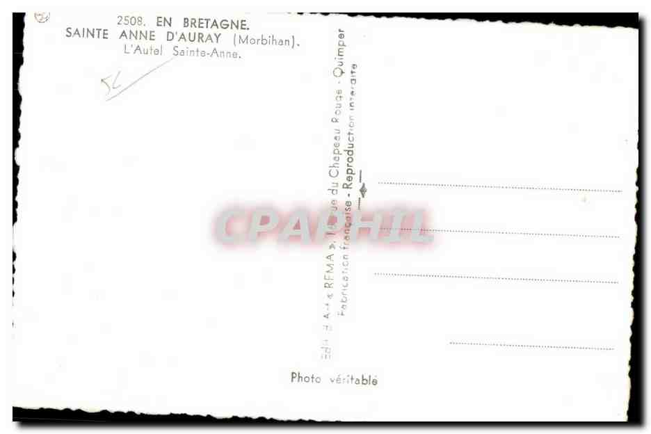CPA Sainte Anne D Auray (Marbihan) L Autel Sainte Anne — Verso