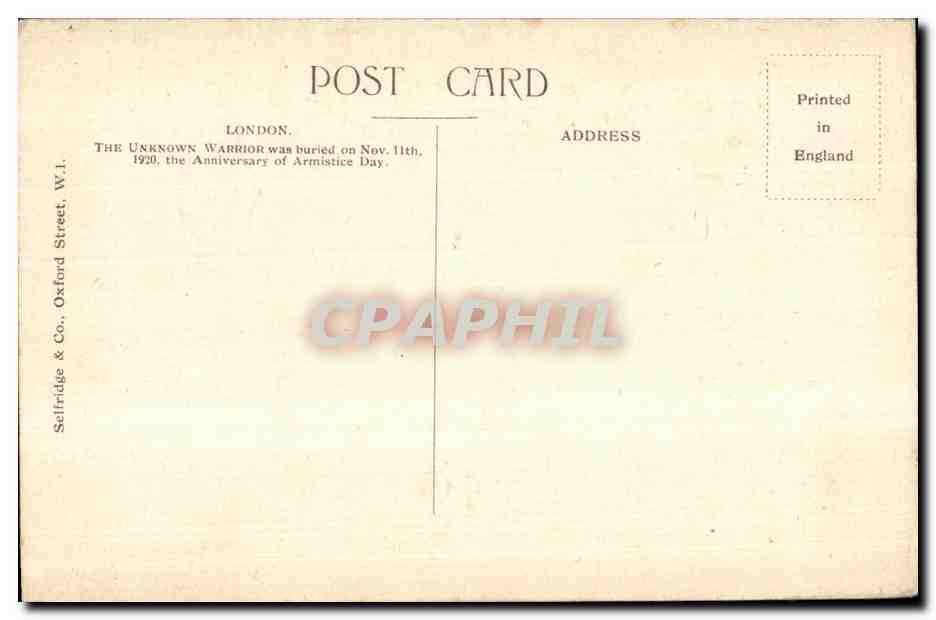 CPA The Grave of the Unknown Warrion Westminster Abbey London — Verso