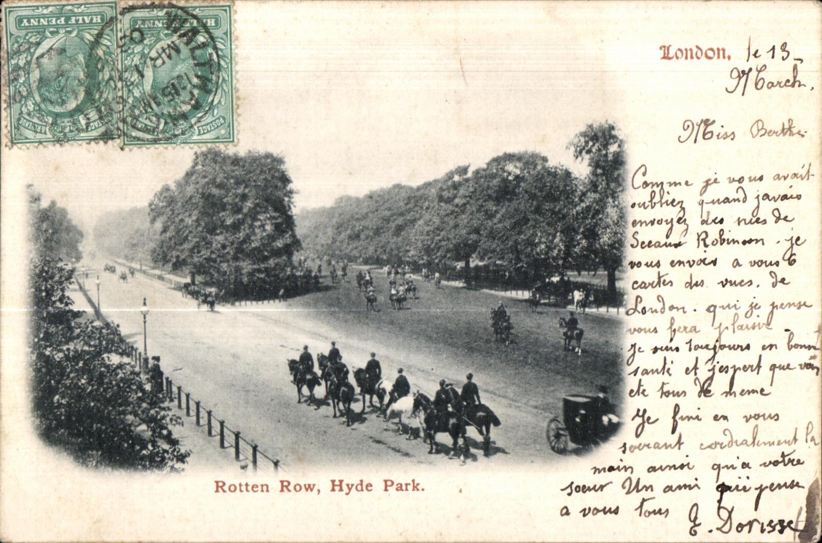 CPA London Rotten Row Hyde Park Cheval Horse