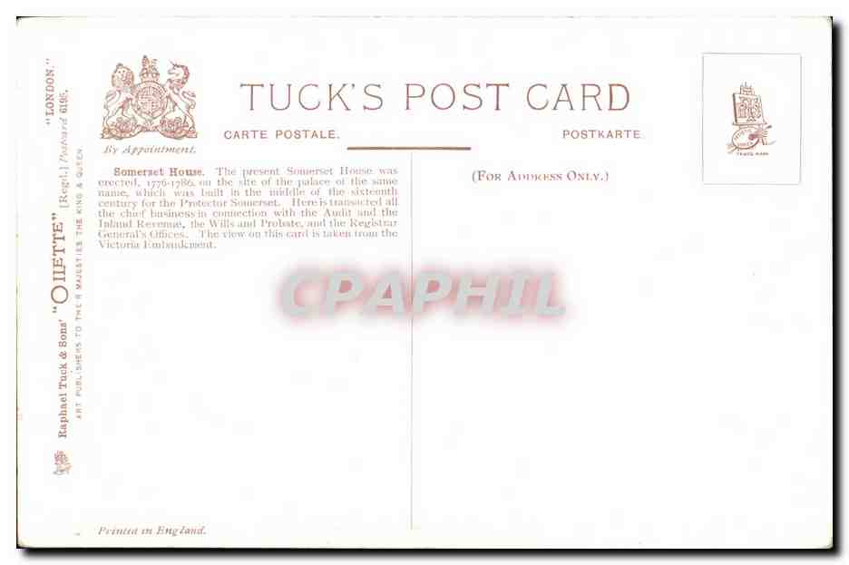 CPA London Somerset House Thames Embankment  — Rückseite