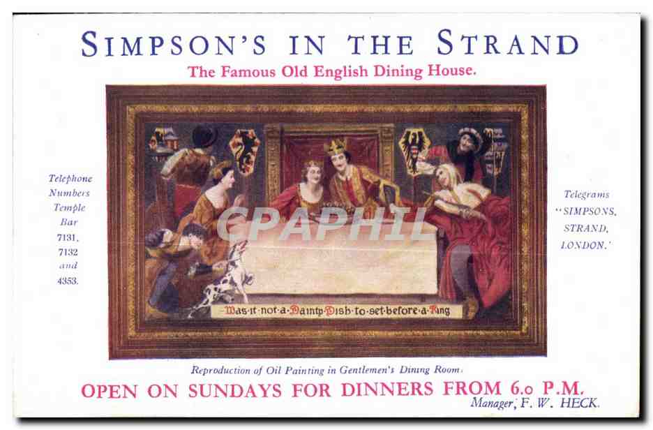 CPA Simpson s in the Strand The Famous Old English Dining House Reproduction of Oil Painting in Gentlemen s Dining 