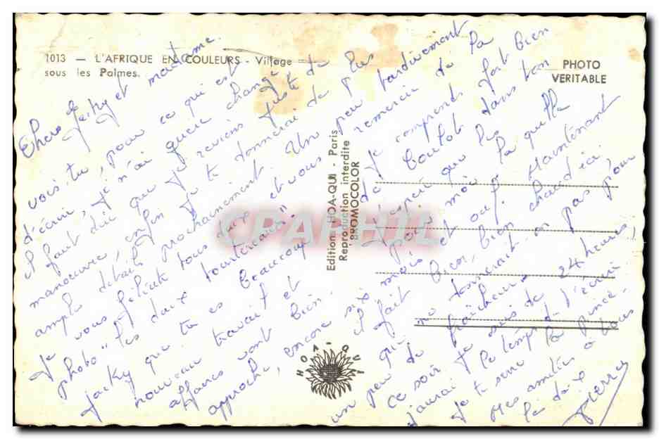 Village sous les Palmes — L'Afrique en Couleurs — Édition D.A.Q.U.I. n°1013 — Rückseite